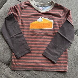 Ricrac & Ruffles Pumpkin Pie Striped Brown and Orange Kids Shirt Size 5
